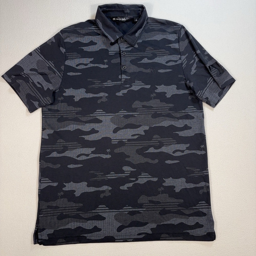 Travis Mathew Beachside Stealth Golf Polo Men's L Gray Camo Pima Cotton Stretch
